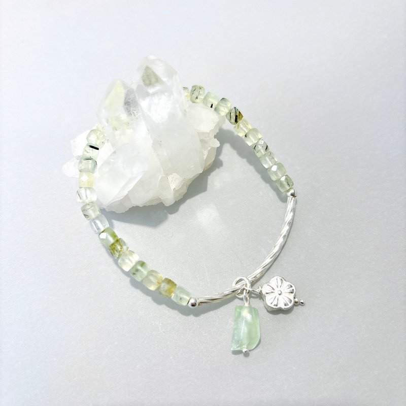 Ops Prehnite Light Green Silver Gemstones Gift Unique Bracelet - Bracelets - Sterling Silver Green