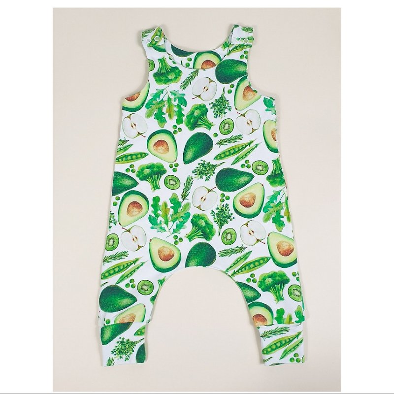 Vegetables baby romper, baby boy romper, baby girl romper, green baby overalls - 包屁衣/連身衣 - 棉．麻 多色