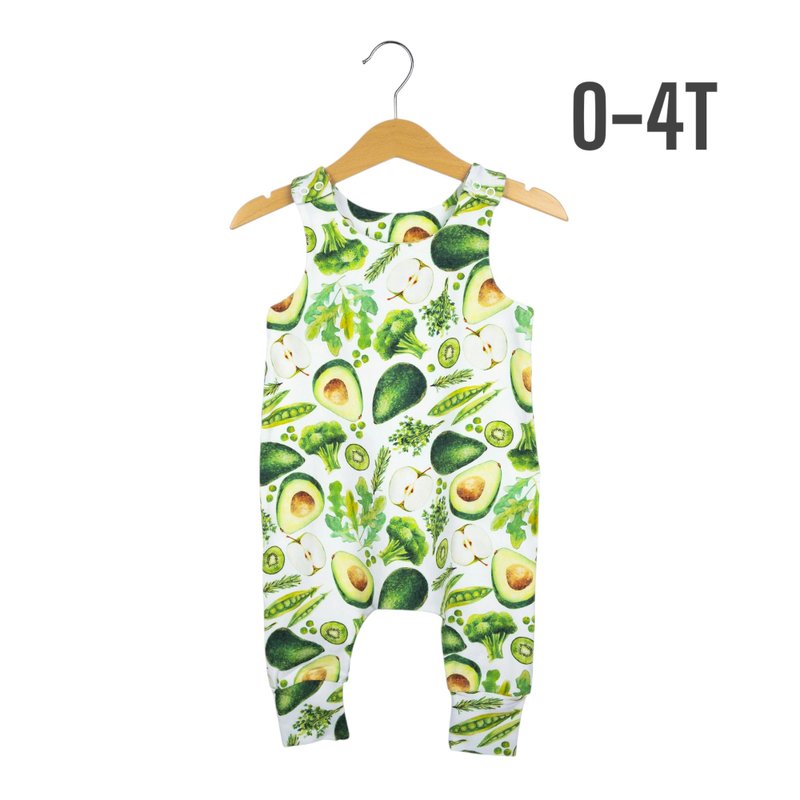 Vegetables baby romper, baby boy romper, baby girl romper, green baby overalls - 包屁衣/連身衣 - 棉．麻 多色