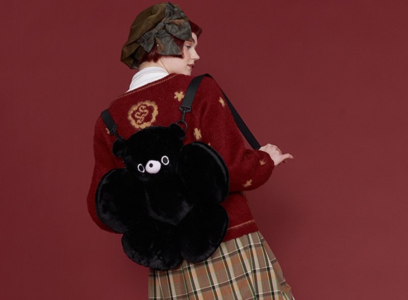 European retro personality cute bear Sakuma big bag cartoon anime crossbody shoulder bag - กระเป๋าแมสเซนเจอร์ - วัสดุอื่นๆ สีแดง