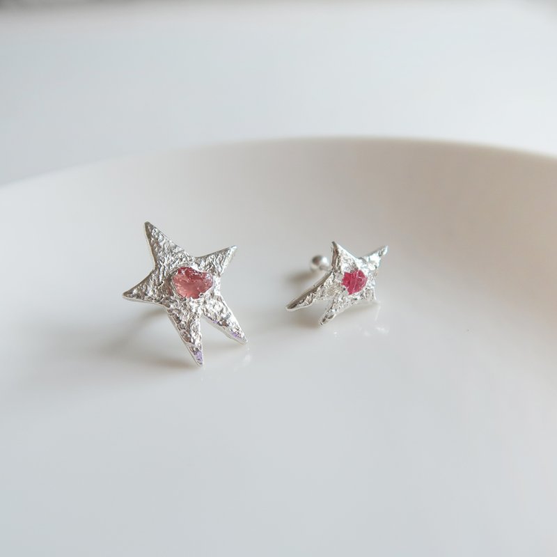 客製化 999純銀 銀河 彩色藍寶石 尖晶石 鎖珠 轉珠 耳環 耳夾 - 耳環/耳夾/耳骨夾 - 純銀 灰色