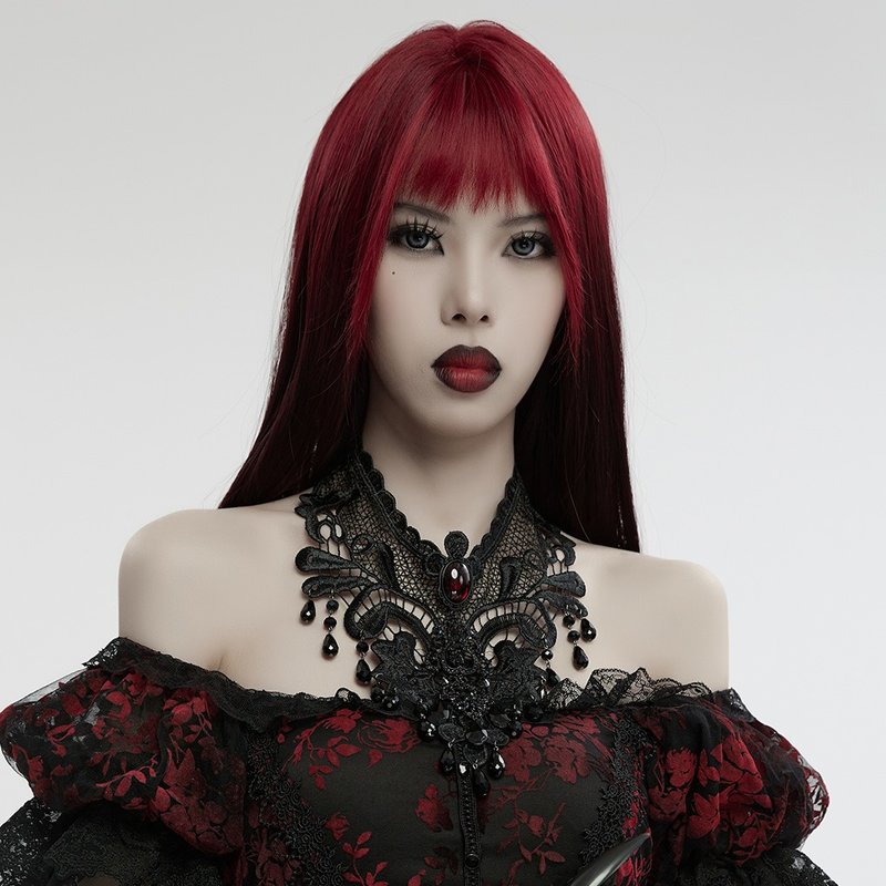 Gothic Alchemical Elixir Ruby Gorgeous Collar/Necklace/Halloween - Necklaces - Other Materials Black