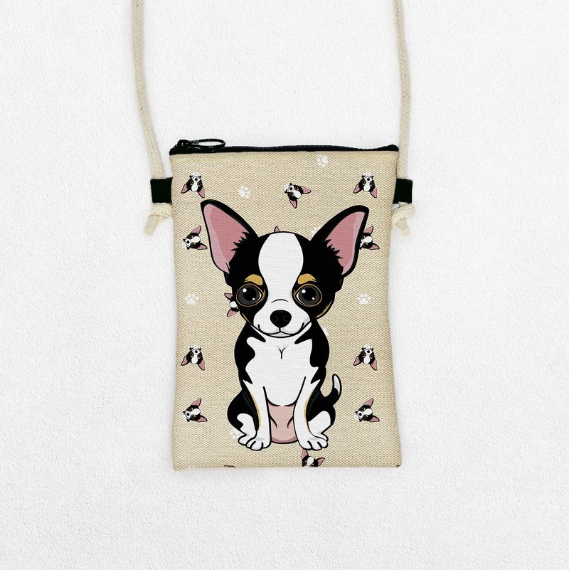 Short-haired Chihuahua 4-color pet pattern light travel bag mobile phone bag passport bag walking bag - Pet Carriers - Polyester Multicolor