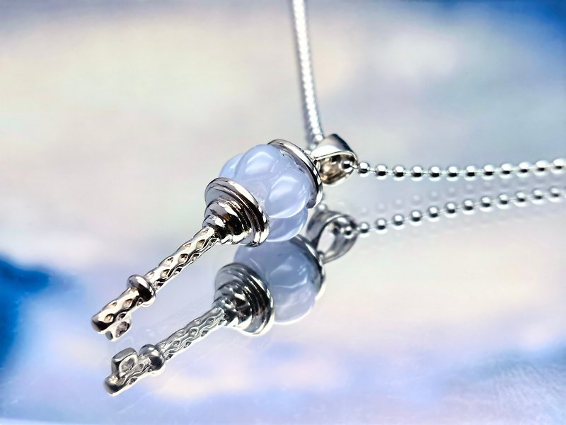 純銀系列 - 冰紫翡翠純銀鑰匙吊墜- 不含頸鏈 - 吊飾 - 寶石 
