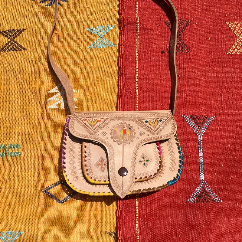 Moroccan camel side backpack warm color - Messenger Bags & Sling Bags - Genuine Leather Multicolor