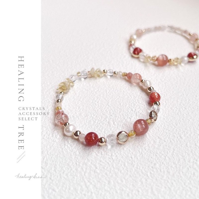 |Venus|Gold Dot Strawberry Crystal Bracelet - Bracelets - Crystal Pink