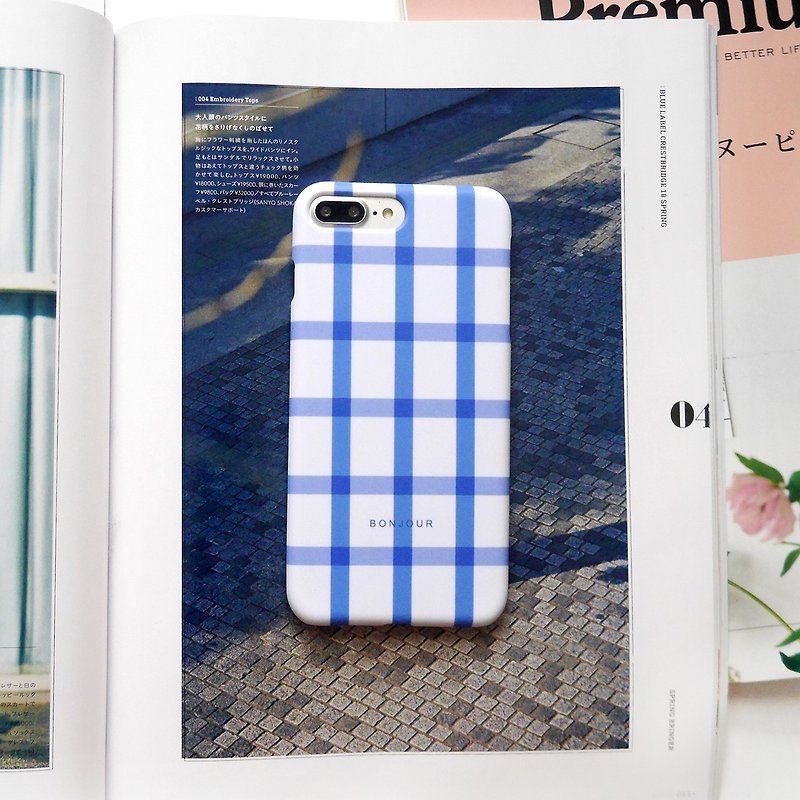 French water blue plaid phone case - เคส/ซองมือถือ - วัสดุอื่นๆ สีน้ำเงิน