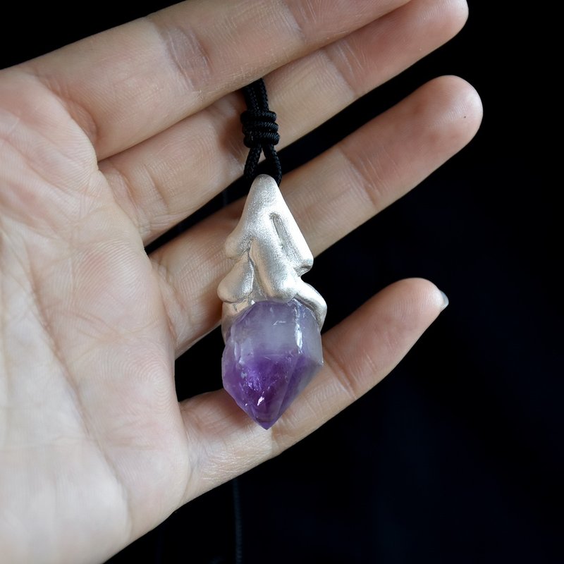 Original Handcrafted Amethyst Rough Amethyst Ore Silver Pendant - Charms - Crystal Purple