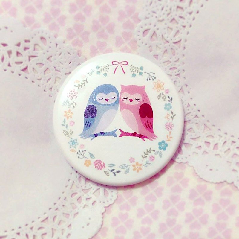 圓鏡梳。貓頭鷹戀人 - 彩妝刷具/鏡子/梳子 - 其他材質 白色