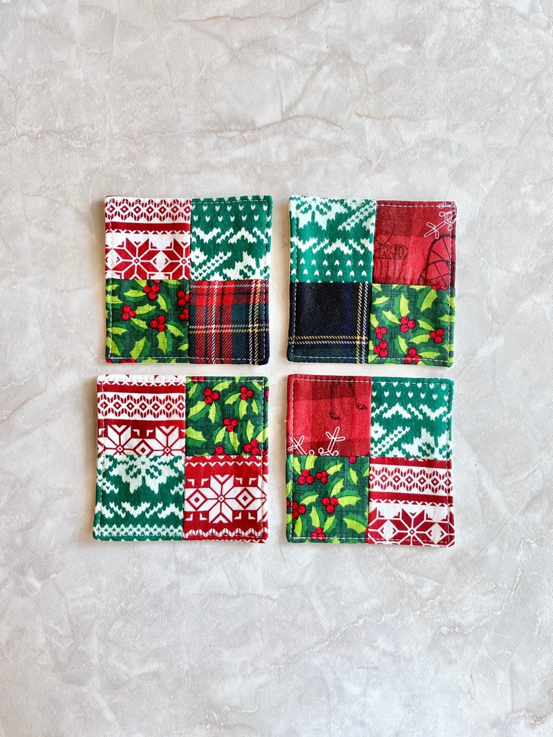 Set of 4 thick fabric coasters - ที่รองแก้ว - ผ้าฝ้าย/ผ้าลินิน สีเขียว