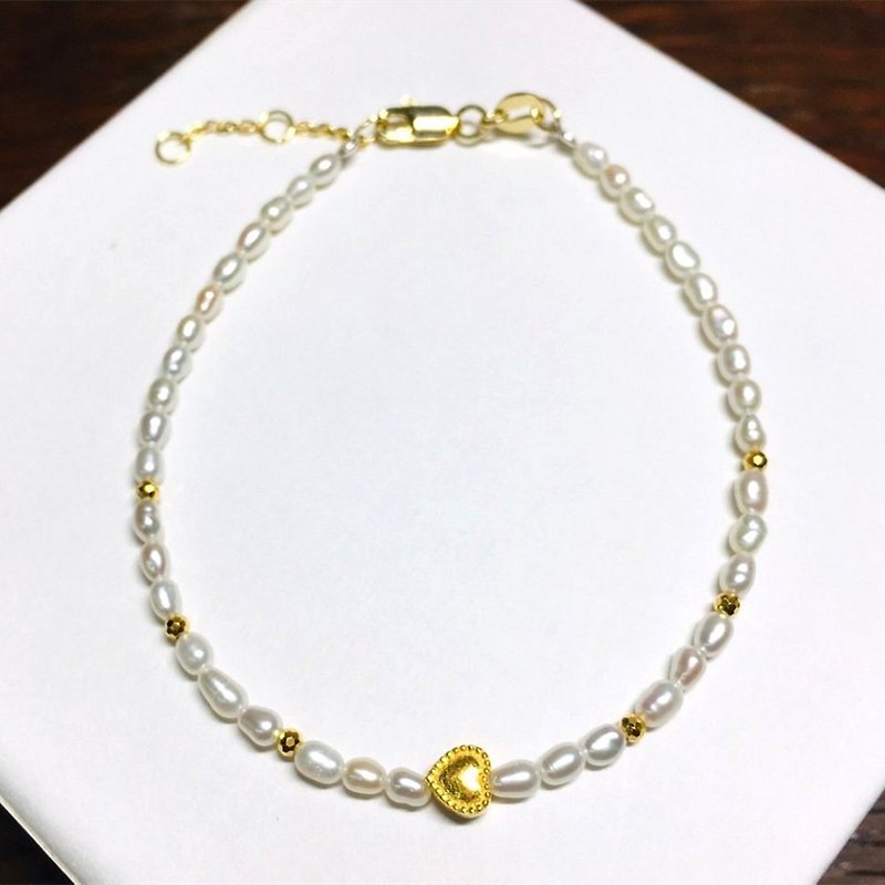 [Asian Gold Jewelry] Ball Edge Love Lightweight Gold Rice Grain Pearl Beaded Bracelet - สร้อยข้อมือ - ไข่มุก 