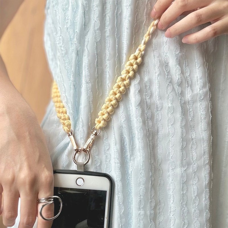 Japanese Style ... Woven Hollow Flower Adjustable Phone Lanyard Strap - เชือก/สายคล้อง - ผ้าฝ้าย/ผ้าลินิน สีเหลือง