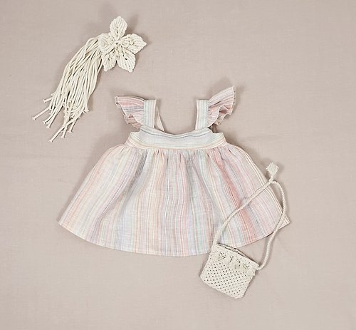 8 a.m.Apparel Natural linen ruffle top for baby girl, summer baby linen top,linen baby clothes