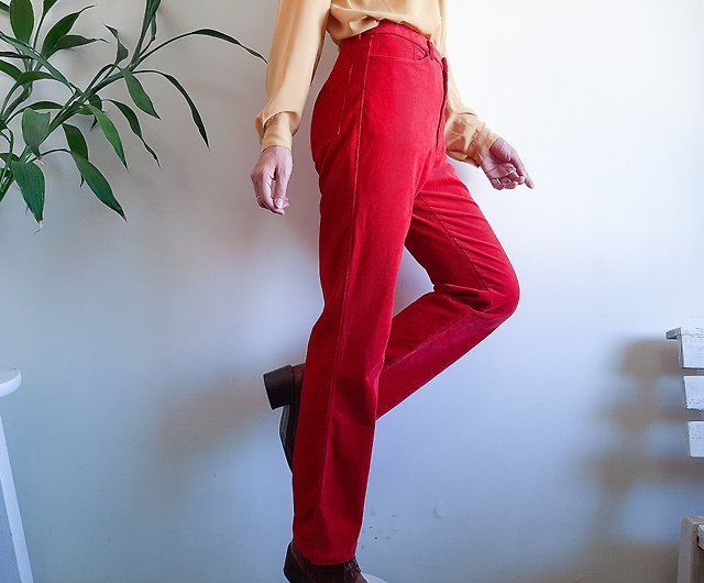 Vintage USPP Red Corduroy Pants High Waist Pants Size M Waist 27 - 30 Inch  - Shop ISSARA ART GALLERY Women's Pants - Pinkoi