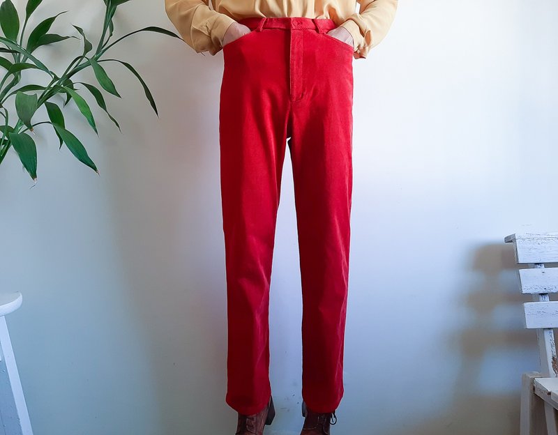 Vintage USPP Red Corduroy Pants High Waist Pants Size M Waist 27 - 30 Inch - กางเกงขายาว - ผ้าฝ้าย/ผ้าลินิน สีแดง