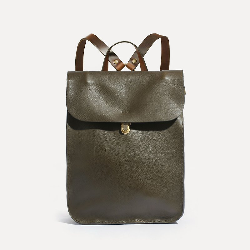 Bleu de Chauffe - Puncho Khaki green leather backpacks _ - Backpacks - Genuine Leather 