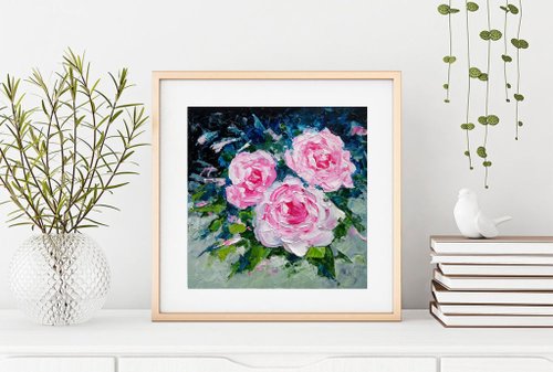 直送商品 バラの花束オリジナルの油絵、花の壁アート、花の絵。手工油絵 絵画