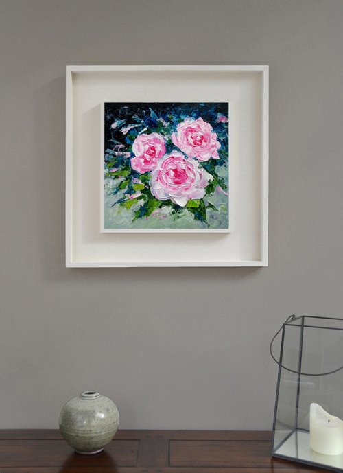 バラの花束オリジナルの油絵、花の壁アート、花の絵。手工油絵