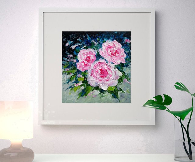バラの花束オリジナルの油絵、花の壁アート、花の絵。手工油絵