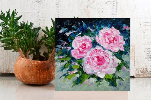 バラの花束オリジナルの油絵、花の壁アート、花の絵。手工油絵