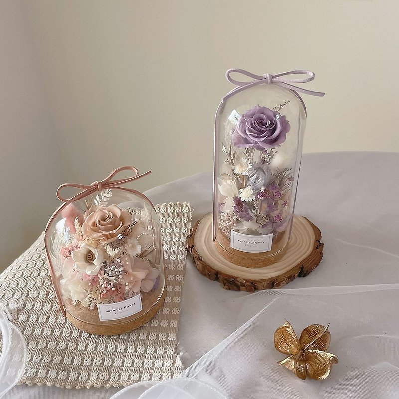 [Eternal Flower Glass Cup] Milk Tea Color Valentine’s Day Gift Anniversary Everlasting Flower Cup Birthday Gift - Dried Flowers & Bouquets - Plants & Flowers 