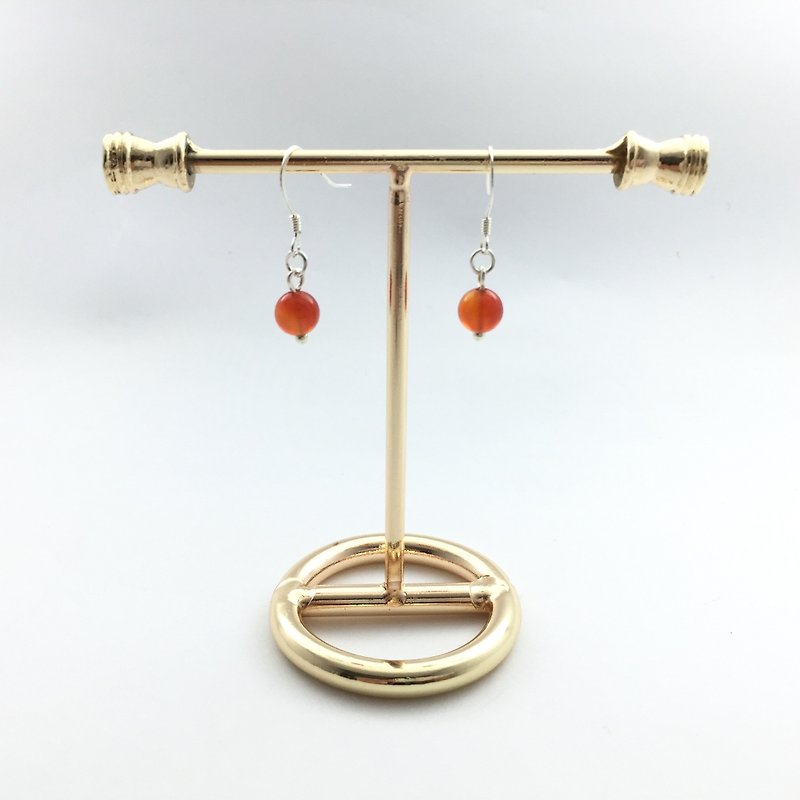 【Ruosang】White moonlight and red roses. Agate / gray Stone. 925 Silver earrings. - Earrings & Clip-ons - Gemstone Red