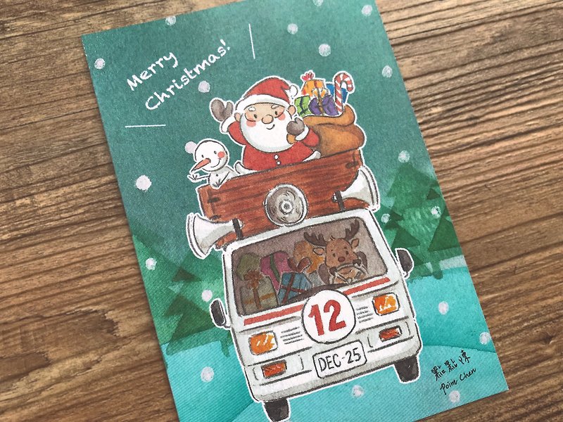 【ポストカード】手描きのクリスマスカードこんにちは〜サンタさん！ - カード・はがき - 紙 グリーン