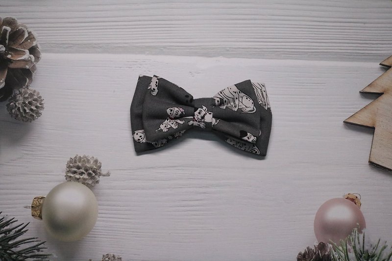 Grey three fold Dog Print bow tie / academic style versatile bow tie - Bow Ties & Ascots - Cotton & Hemp Gray