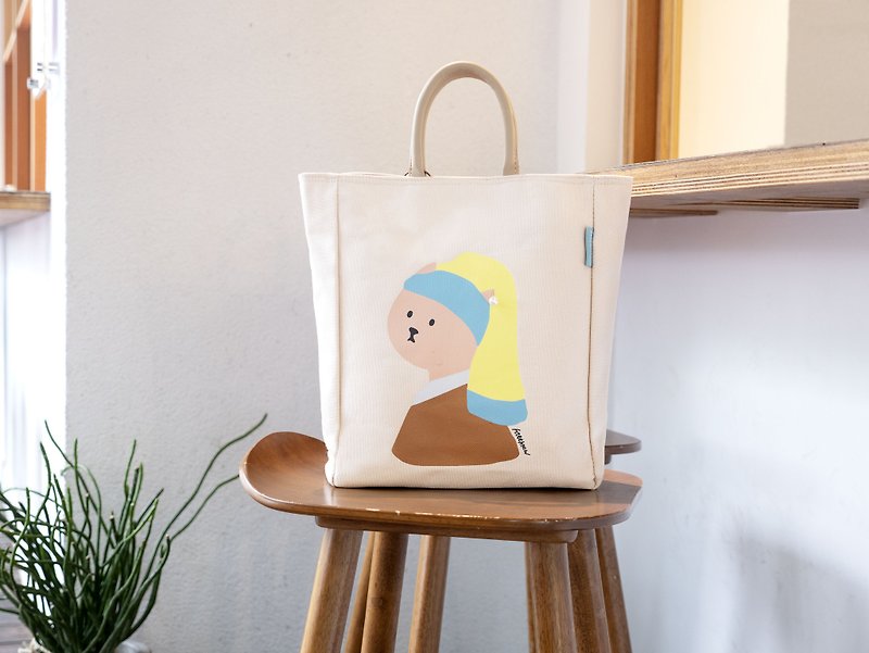Girl with a Pearl Earring Canvas Tote Bag/ Shopping Bag - Handbags & Totes - Other Materials Multicolor