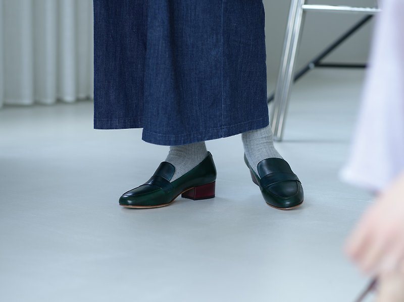 3.4 Loafer Heels - Malachite Green - รองเท้าหนังผู้หญิง - หนังแท้ สีเขียว