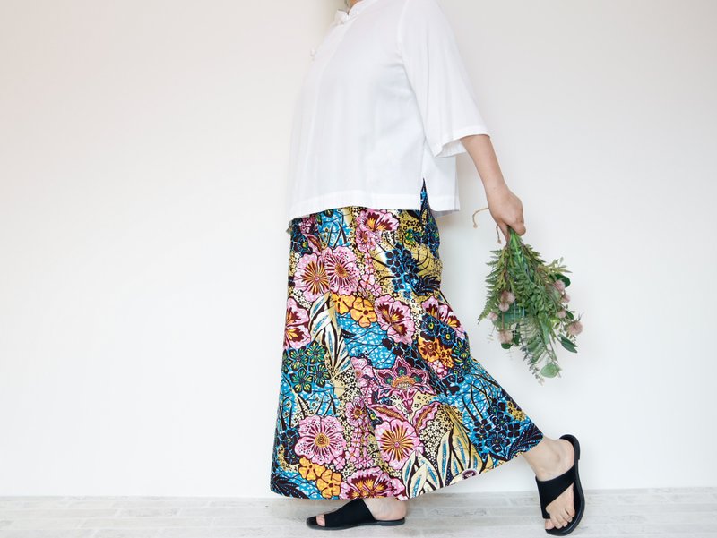 African print Flared wide trousers - กางเกงขายาว - ผ้าฝ้าย/ผ้าลินิน หลากหลายสี