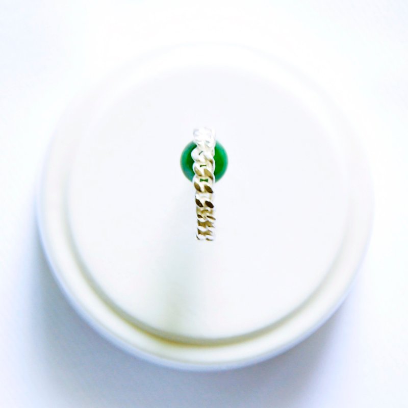 ∥Cheng Jewelry∥波金的使者 綠色鎖鍊 翡翠銀耳針 單支 - 耳環/耳夾 - 寶石 綠色