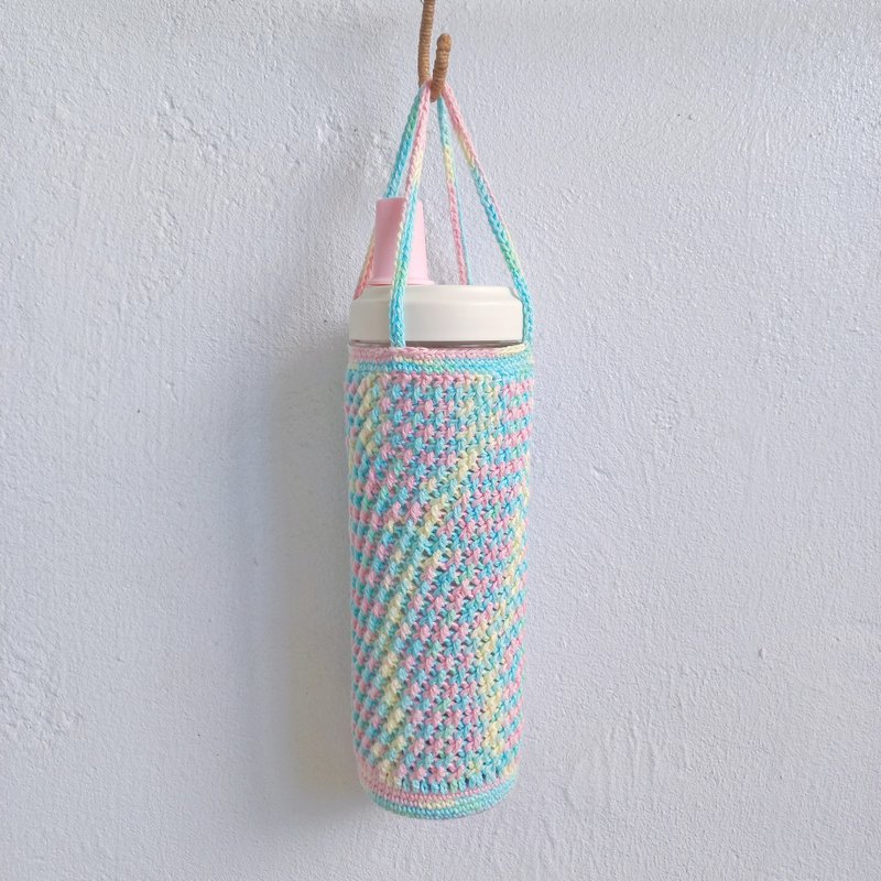 Pastel stretchable twill leather base woven cup bag pure cotton cup cover beverage bag cup bag water bottle bag - ถุงใส่กระติกนำ้ - ผ้าฝ้าย/ผ้าลินิน หลากหลายสี