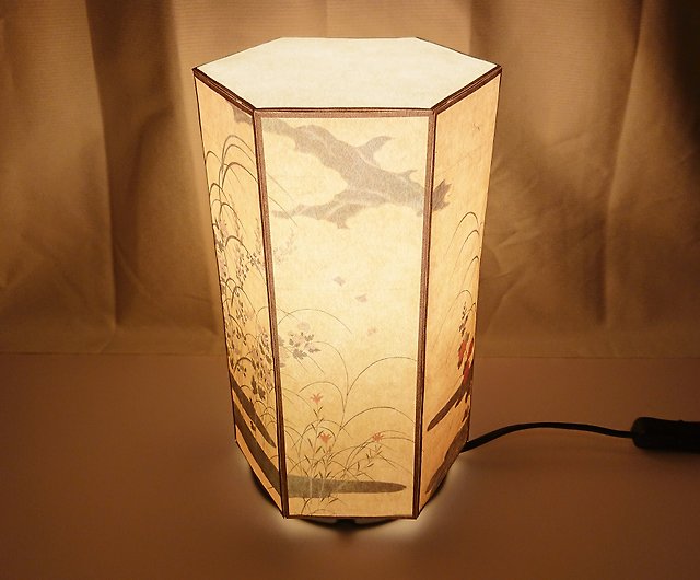 日本絵画 四季の花と草 プリント テーブルランプシェード 和紙のランプシェード ショップ Kutsurogu 照明 ランプ Pinkoi