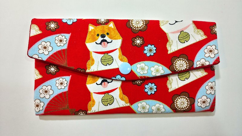 Lucky double red envelope bag / passbook storage bag (13 Shiba Inuwang) - กระเป๋าสตางค์ - ผ้าฝ้าย/ผ้าลินิน สีแดง