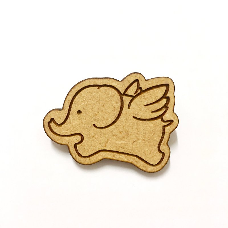 Wood brooch -Flying Elephant - Brooches - Wood Brown