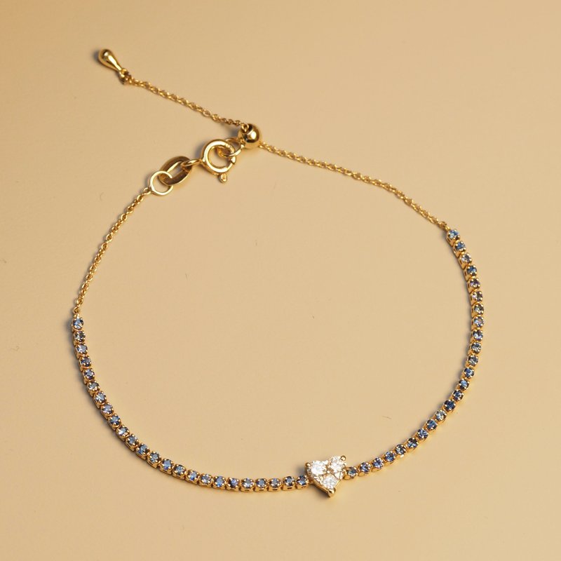 18K Gold Diamond Heart Blue Sapphire Band Bracelet - สร้อยข้อมือ - เครื่องประดับ 