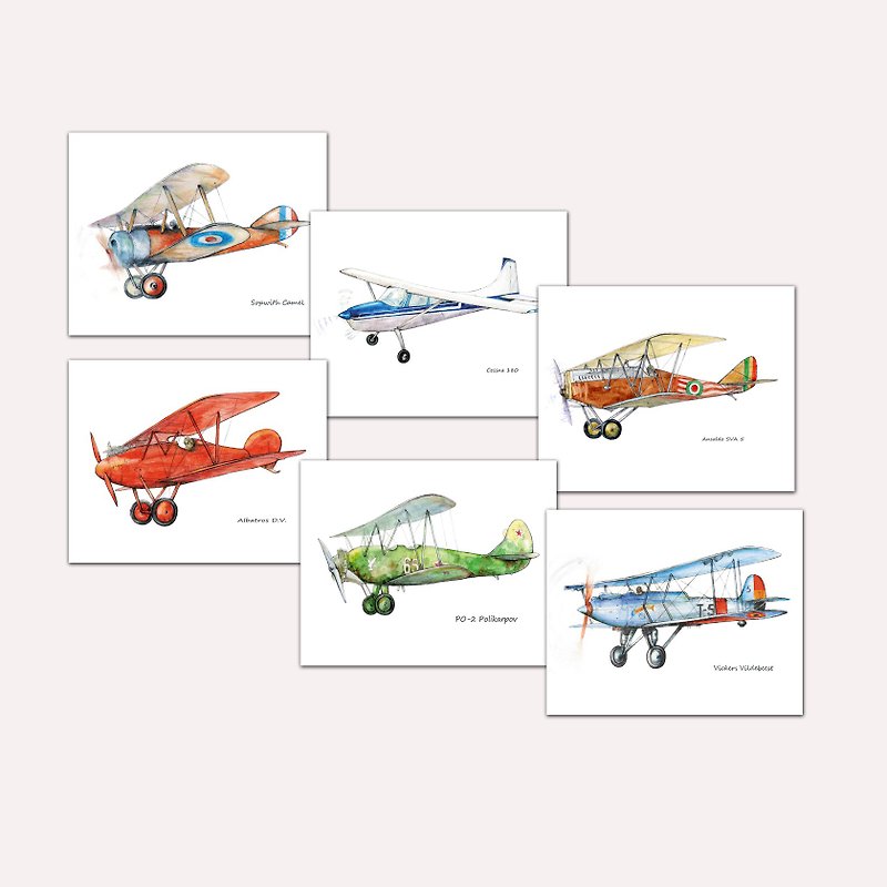 Vintage planes set 6 posters for boy room wall decoration - 掛牆畫/海報 - 紙 