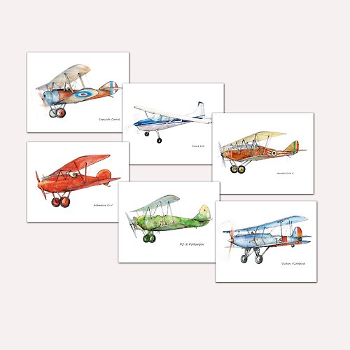 Artalanta Vintage planes set 6 posters for boy room wall decoration
