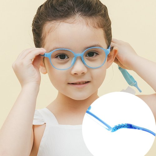 ALEGANT 時尚墨鏡│濾藍光眼鏡 熱氣球藍無螺絲設計輕量矽膠彈性圓框UV400兒童光學濾藍光眼鏡