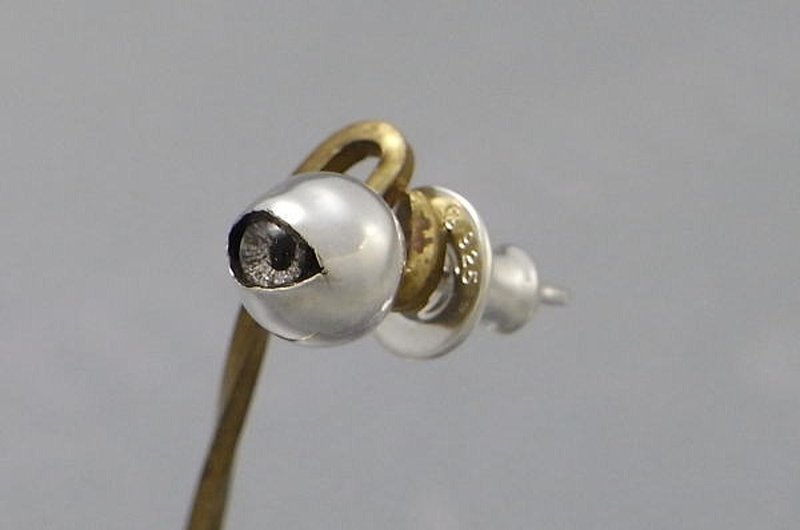 stare ball nano Pierce1 (s_m-O.20) 銀 玻 眼 睛 目 穿孔耳环 sterling silver glass eye - 耳環/耳夾/耳骨夾 - 純銀 銀色