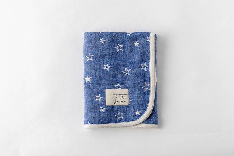 [Japanese fuwara Six-Layer Gauze Small Blanket, Bath Towel] Dark blue star Small Blanket - Towels - Cotton & Hemp Blue