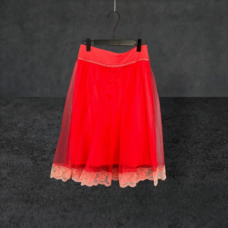 中古 SHOWCASE 赤糸レースアンブレラ ローウエスト29ロングスカート PF519 - スカート - ポリエステル レッド