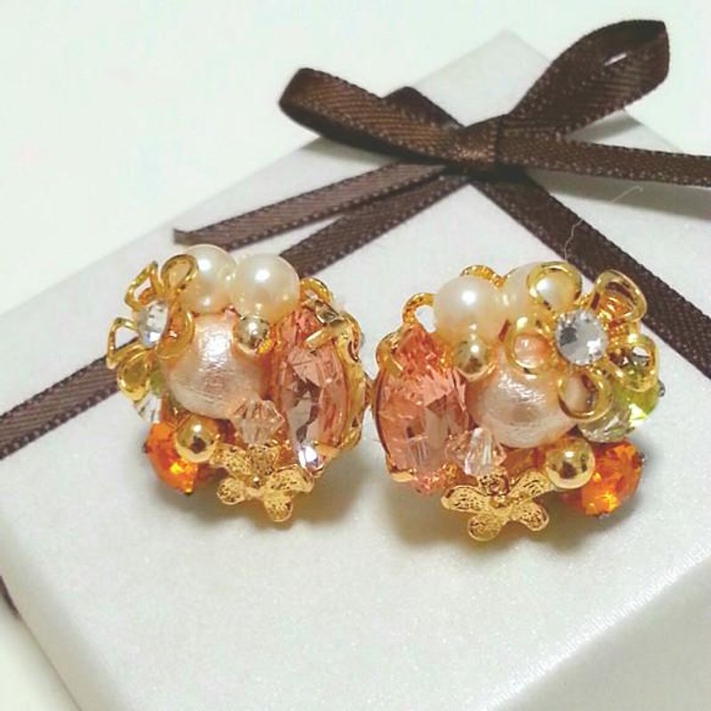 Bijou bouquet earrings (earrings) orange - Earrings & Clip-ons - Other Metals Orange