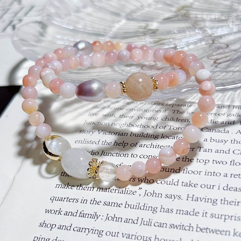 Healing gentle pink long bead chain (exclusive model) Jade Passepartout Duobao long chain - Bracelets - Crystal 