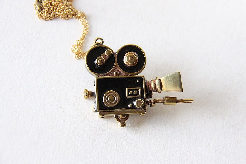 Vintage Movie Camera Charm Necklace - Handmade Jewelry - September Room - 項鍊 - 其他金屬 金色