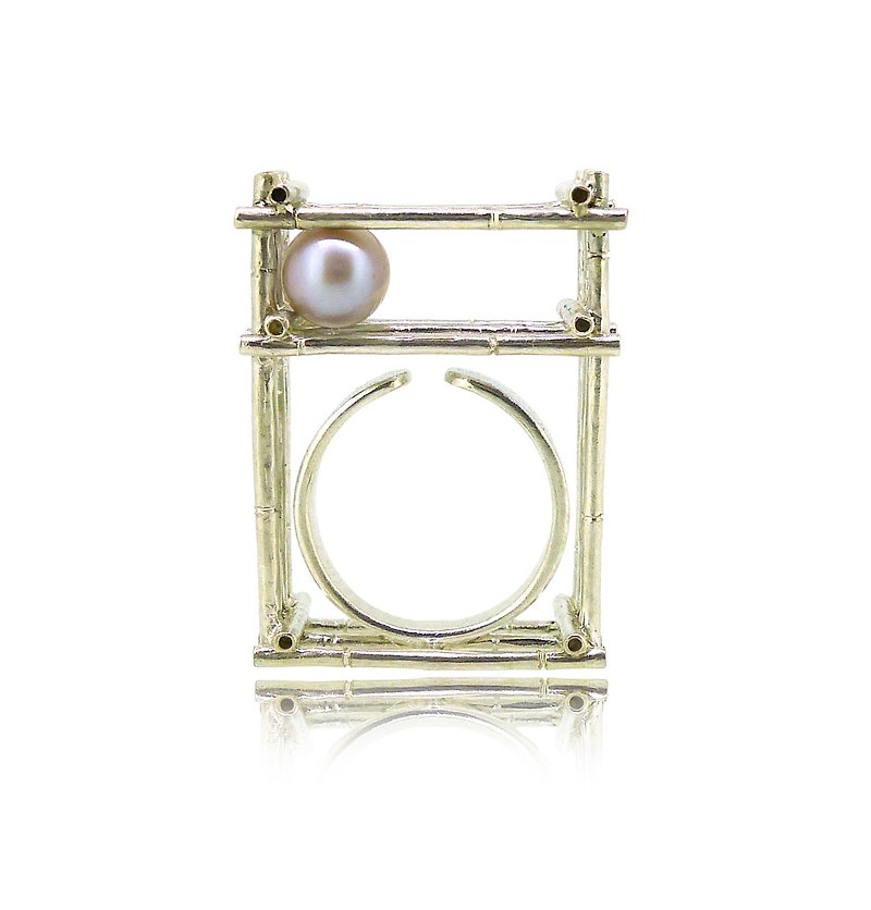 925 Silver Bamboo Scaffolding Pearl Ring - แหวนทั่วไป - โลหะ หลากหลายสี