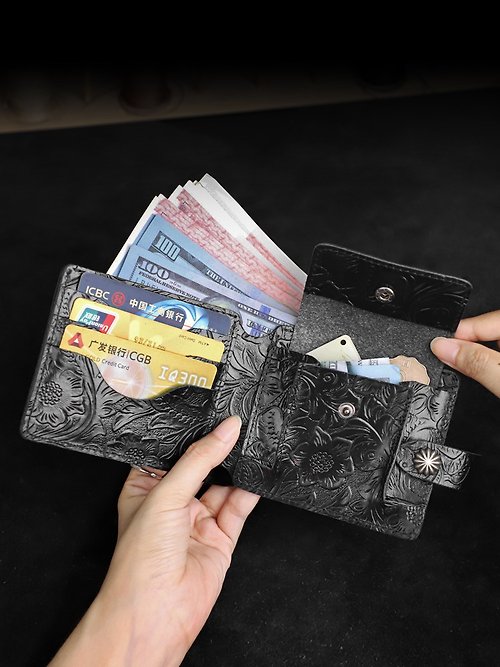 梵果 簡約折疊錢包 頭層牛皮錢包 手工製作皮夾 卡槽 零錢包
