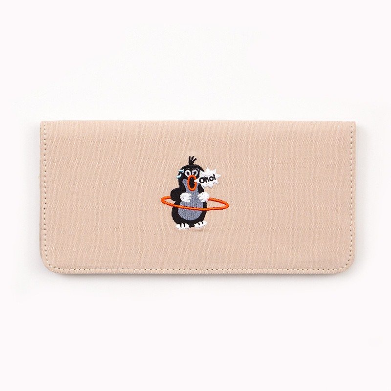 Bentoy x Screaming Animal-Embroidered Canvas Long Clip-Penguin - กระเป๋าสตางค์ - ผ้าฝ้าย/ผ้าลินิน 