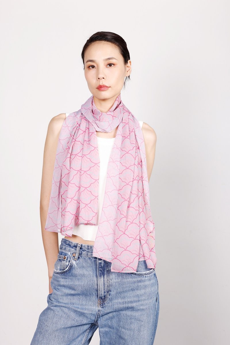 REESE扇形印花雪紡長圍巾 (粉紅) - 絲巾 - 聚酯纖維 粉紅色